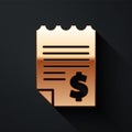 Gold Paper or financial check icon isolated on black background. Paper print check, shop receipt or bill. Long shadow Royalty Free Stock Photo