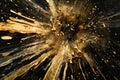 Gold particles exploding from the center creating a starburst shape on black background Royalty Free Stock Photo