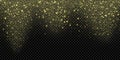 Gold particles or snow falling vector background, sparkling snowfall of glittering golden snowflakes. Vector glowing glitter Royalty Free Stock Photo
