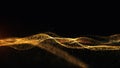 Gold particles sparks animation wave flow background. Flicker particle on black background. digital abstract background. 3d