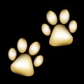 Gold Paw prints pair pet tracks vector logo Royalty Free Stock Photo