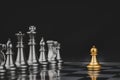 Gold pawn chess with silver chess pawns pieces on chess board game competition Royalty Free Stock Photo