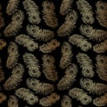 Gold Peacock Feather Seamless Pattern on Black Background