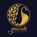 Gold peacock luxury circle logo sign vector design