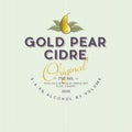 Gold Pear Cider label. Pear beverage sticker. Some ripe pears and leaves.