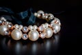 Gold pearl chain necklace on black background Royalty Free Stock Photo