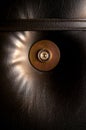 Gold peephole in luxury leather door