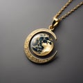 Gold pendant with moon planet