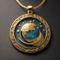 Gold pendant with moon planet