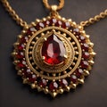 Gold Pendant With Precious Natural Ruby Gemstone Royalty Free Stock Photo