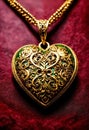 gold pendant in the shape of a heart. Selective focus. Royalty Free Stock Photo