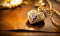 gold pendant in the shape of a heart. Selective focus. Royalty Free Stock Photo