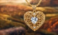 gold pendant in the shape of a heart. Selective focus. Royalty Free Stock Photo