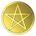 Gold pentagram isolated on white.