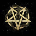 Gold pentagram symbol wrapped by snake Royalty Free Stock Photo