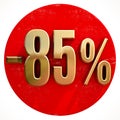 Gold 85 Percent Sign on Red Royalty Free Stock Photo