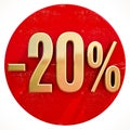 Gold 20 Percent Sign on Red Royalty Free Stock Photo