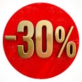 Gold 30 Percent Sign on Red Royalty Free Stock Photo