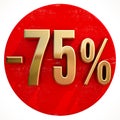 Gold 75 Percent Sign on Red Royalty Free Stock Photo