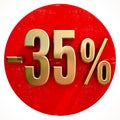 Gold 35 Percent Sign on Red Royalty Free Stock Photo