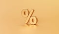 Gold percentage or business tax percent sign symbol on golden background with discount rate concept. 3D rendering