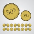 Gold Percentage Off Stickers Royalty Free Stock Photo