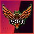 Gold Phoenix grab text esport and sport mascot logo design in modern illustration concept for team badge, emblem and thirst