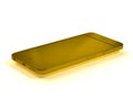 Gold phone with shadow on white background