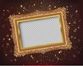 Gold photo frame with corner thailand line floral for picture, Vector design decoration pattern style.frame border design is patte Royalty Free Stock Photo