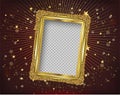 Gold photo frame with corner thailand line floral for picture, Vector design decoration pattern style.frame border design is patte Royalty Free Stock Photo