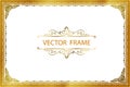 Gold photo frame with corner thailand line floral for picture, Vector design decoration pattern style.frame border design is patte Royalty Free Stock Photo