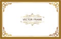 Gold photo frame with corner thailand line floral for picture, Vector design decoration pattern style.frame border design is patte Royalty Free Stock Photo