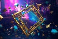 Gold Picture Frame with Blue, Purple, and Green Shards on an Abstract Background Royalty Free Stock Photo