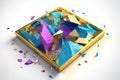 Gold Picture Frame with Blue, Purple, and Green Shards on Plain Background Royalty Free Stock Photo