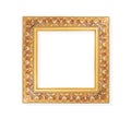 Gold picture frame with carving in rose flower patterns isolated on white background , clipping path Royalty Free Stock Photo