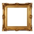 Gold picture frame isolated over transparent white background. Landscape horizontal antique old golden baroque frame Royalty Free Stock Photo