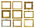 Gold picture frames. Isolated over white Royalty Free Stock Photo