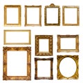 Gold picture frames. Isolated on white Royalty Free Stock Photo