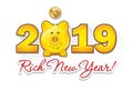 Gold piggy bank and gold coins in 2019 numbers - IllustrationBank, Coin, Coin Bank, Currency, Donation Box Royalty Free Stock Photo