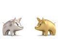 Gold piggy and silver piggy on white background 3D illustration.