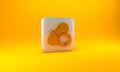 Gold Pills for potency, aphrodisiac icon isolated on yellow background. Sex pills for men and women. Silver square