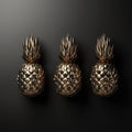 Gold pineapple on black background 3D rendering Royalty Free Stock Photo