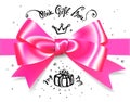 Gold pink glamour gift bow. Bow for little princess gift, babygirl. It s a girl bow illustration