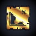 Gold Pirate treasure map icon isolated on black background. Vector