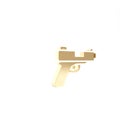 Gold Pistol or gun icon isolated on white background. Police or military handgun. Small firearm. 3d illustration 3D