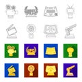 Gold pistol, silver prize for the best supporting role and other prizes.Movie awards set collection icons in outline