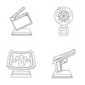 Gold pistol, silver prize for the best supporting role and other prizes.Movie awards set collection icons in outline