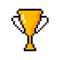 Gold pixel goblet icon. Symbol of winner and first place in an 8bit game