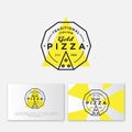 Gold Pizza logo. Traditional cheese pizza style. Simple linear stamp style. Italian traditional food emblem.