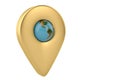 Gold place marker and globe 3D illustration